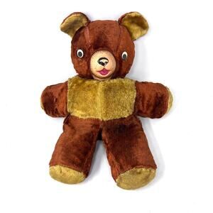 Vintage Rubber Face Teddy Bear Googlie Eyes 50s 60s Brown Yellow 14" Googly